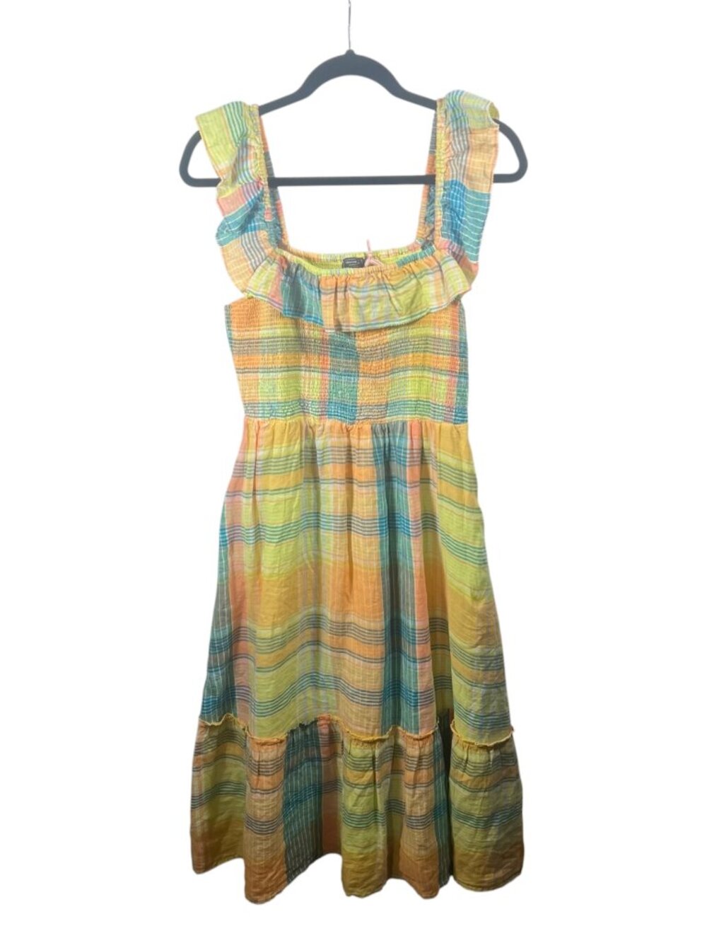 Vineyard Vines Dress Womens S Linen Smocked Ruffle Midi Preppy Coastal Cottage